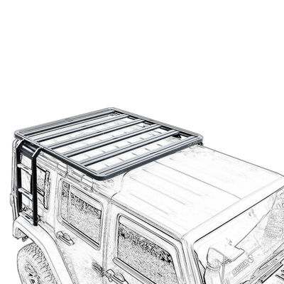 Couche en poudre noire pour tout-terrain, support de toiture pour jeep en aluminium 4x4 avec échelle latérale